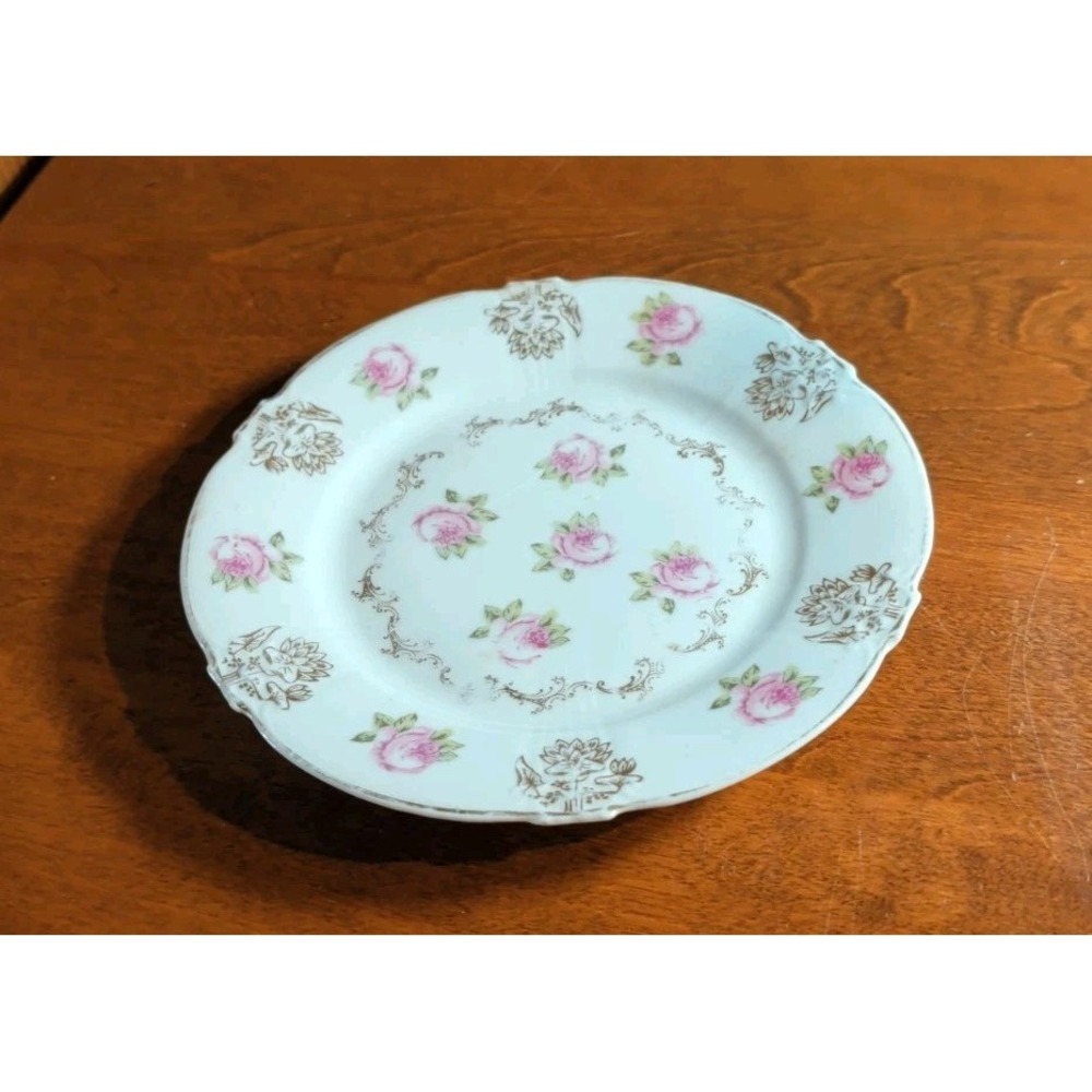 Vintage Z S & C2 Bavaria Plate 7 1/2" Pink Rose Gold Rimmed ScallopEdge See Pics